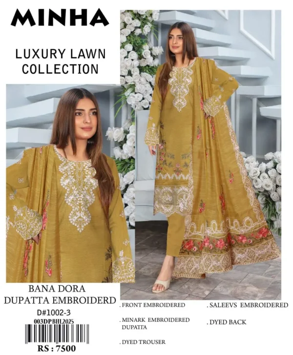 🌸3-piece embroidered lawn suit | Minha Eid Collection 🌸