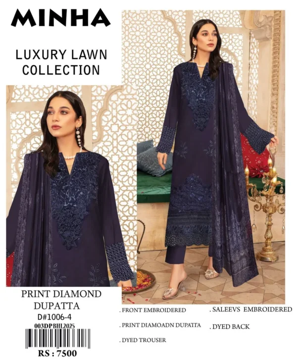 🌸3-piece embroidered lawn suit | Minha Eid Collection 🌸